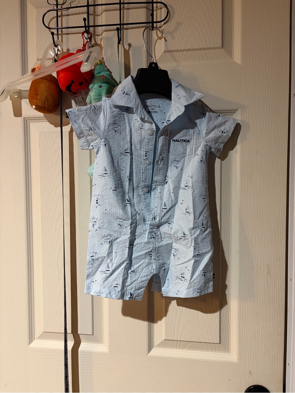 Nautica Light Blue Short-Sleeve Sailboat Button-Front Romper